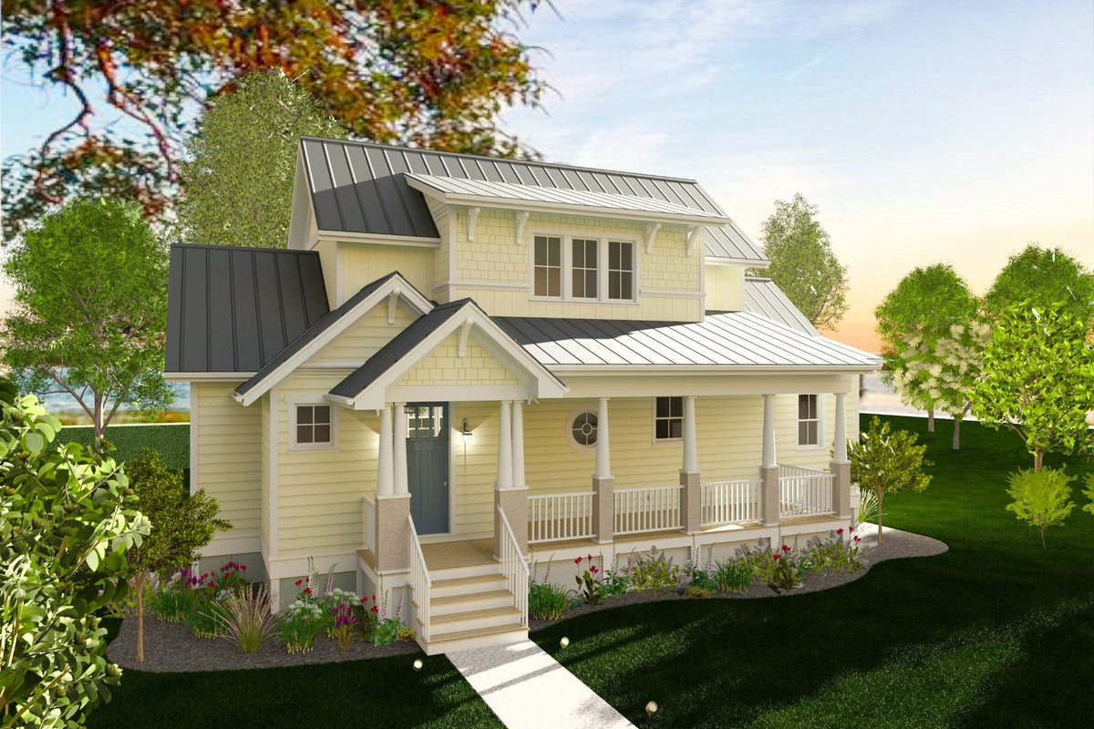 Penny Lane, a coastal Low Country house plan, seen from the front