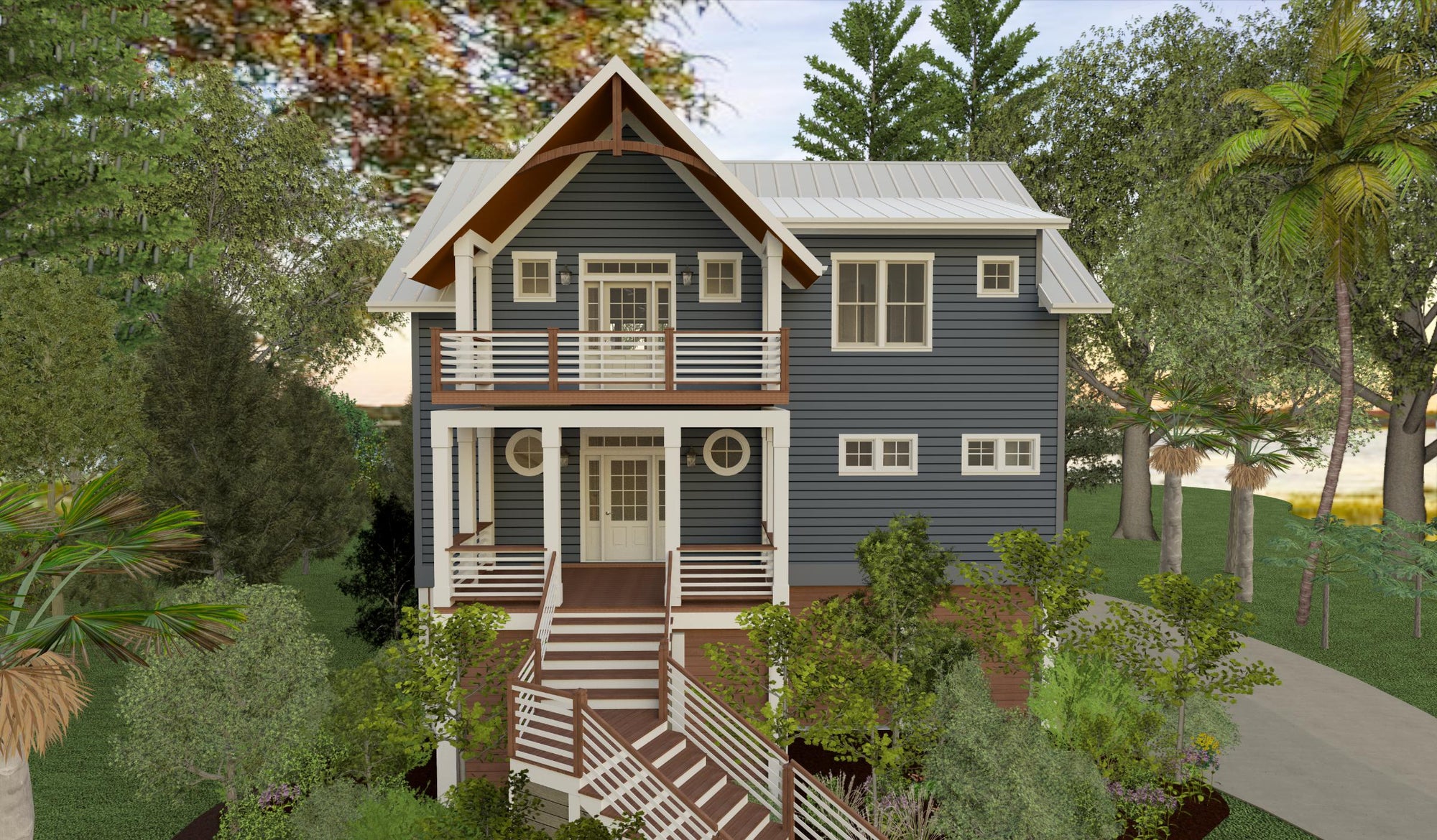 Casa Azul | Elevated Reverse-Living Coastal House Plan | 3,058 Sq Ft | 3-4BR 4BA