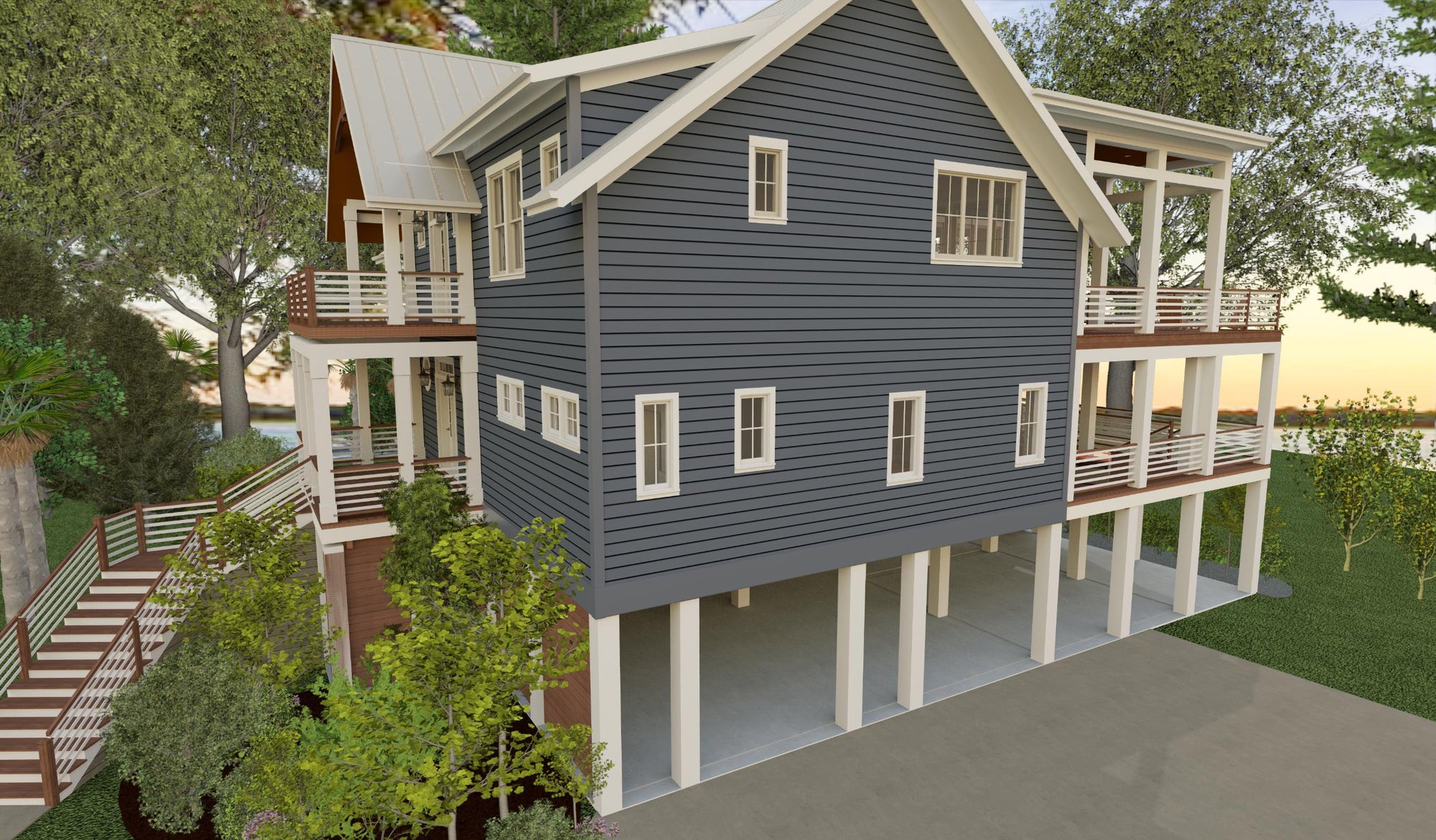 Casa Azul | Elevated Reverse-Living Coastal House Plan | 3,058 Sq Ft | 3-4BR 4BA