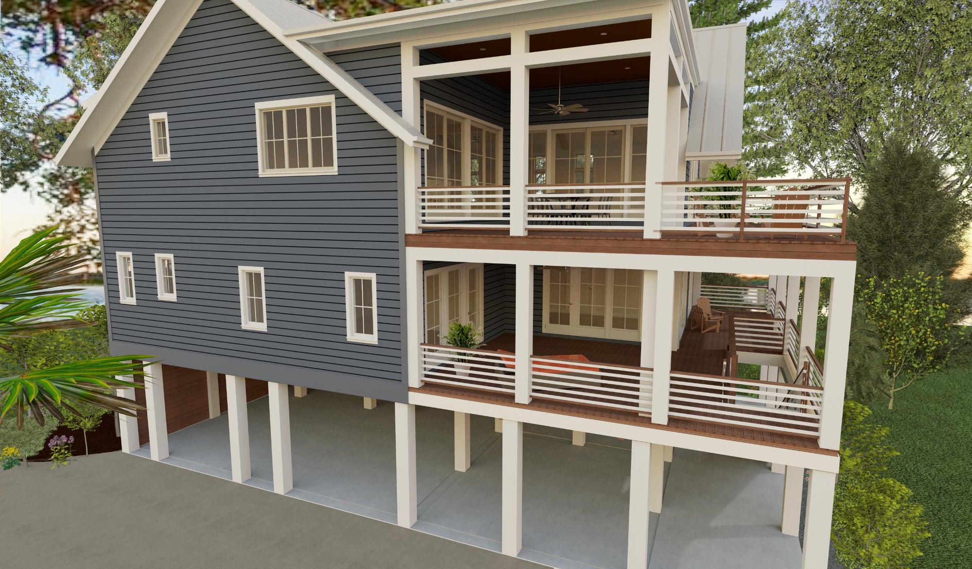 Casa Azul | Elevated Reverse-Living Coastal House Plan | 3,058 Sq Ft | 3-4BR 4BA