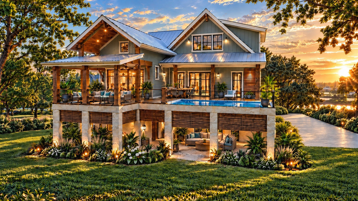 Ellie's Hideaway Rear Exterior View | plunge pool, rear deck and covered porches over the garage level