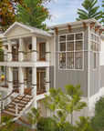 Front Left Elevation — Haddie's Hideaway 2700R | Reverse-Living Coastal House Plan | Intertwine House Plans