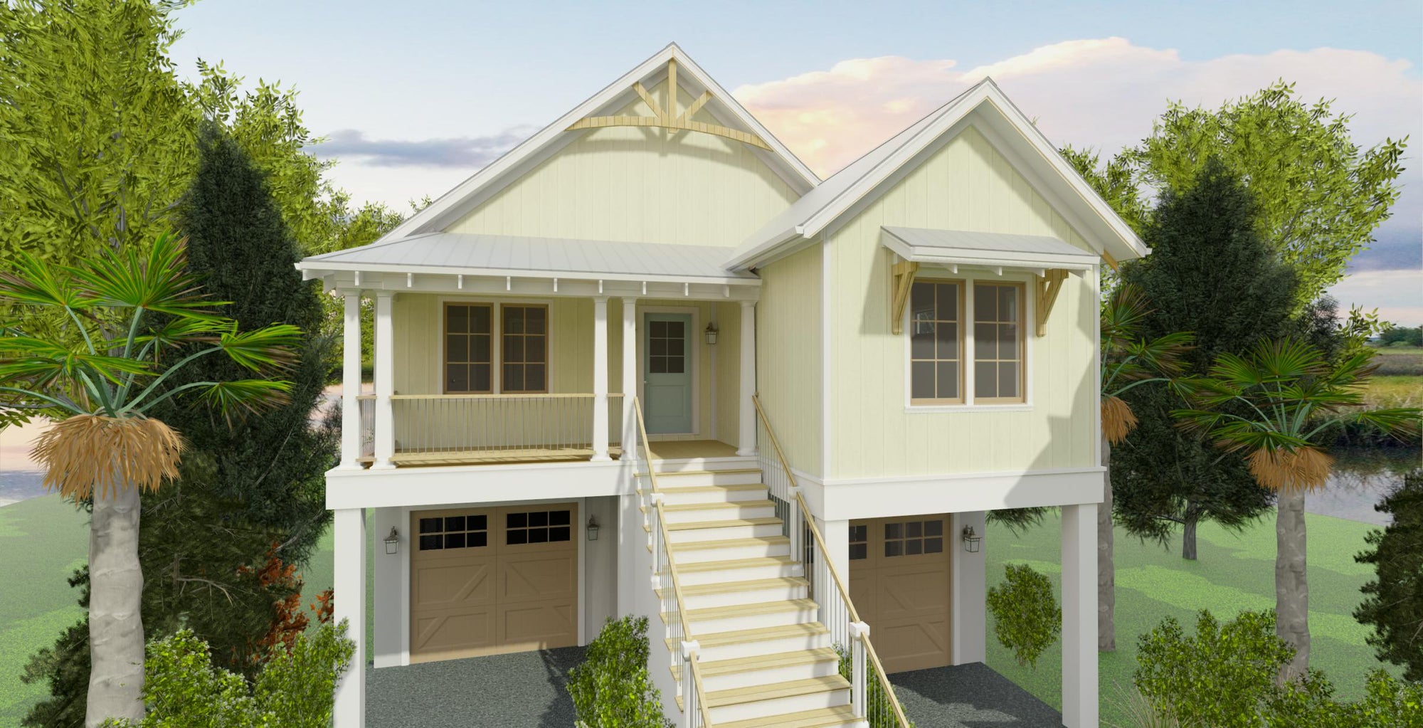 Little Oak Enclosed Dining | Elevated Coastal Country House Plan | 1,800 Sq Ft | 3BR 2BA