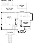 Optional lower level plan of The Ellie, showing the 790 sq ft drive-under garage, family and game room, bunk room with full bath, storage room, and walk-out patio.
