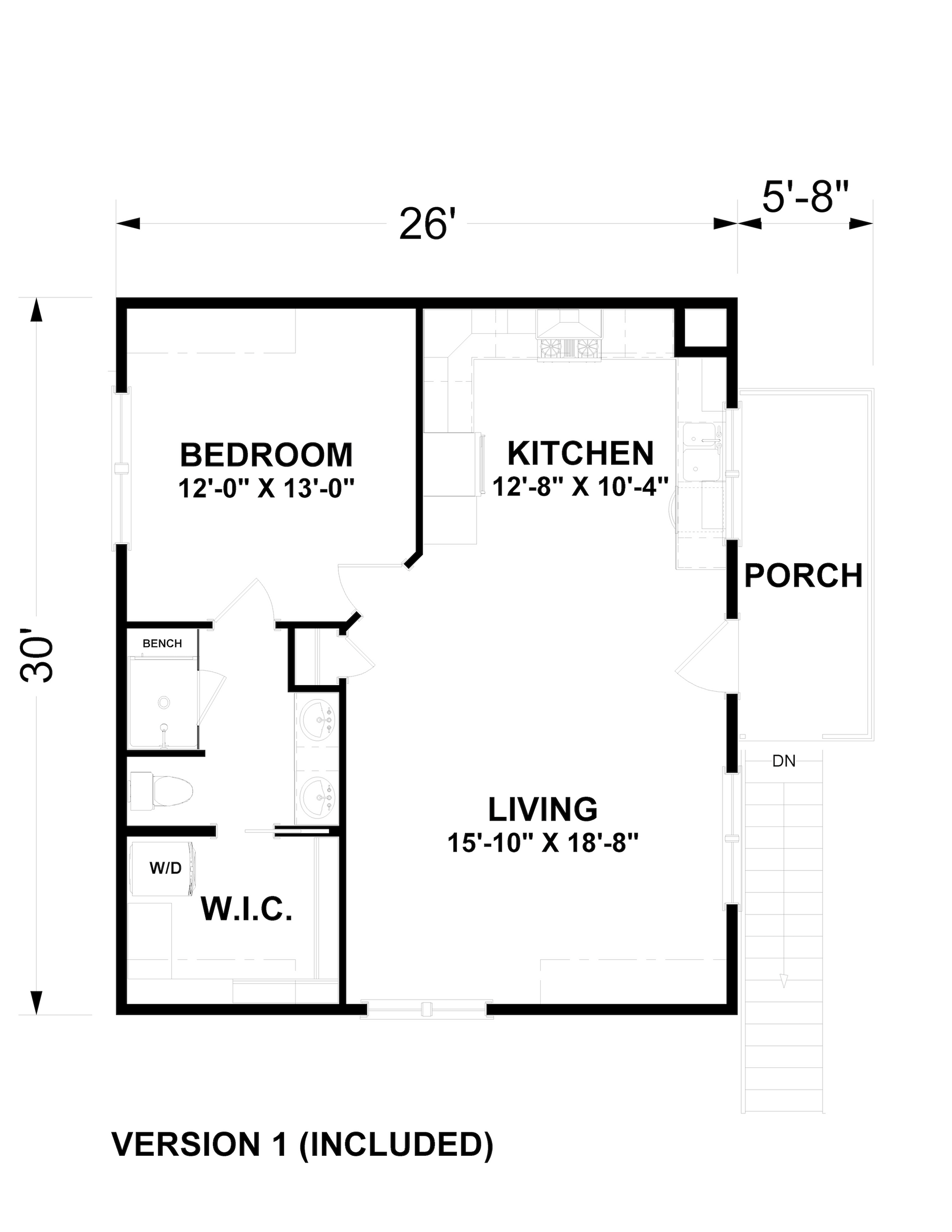 Winthrop 30 Upper Level Floor Plan Version 1 | 780 Sq Ft Garage ADU Plan