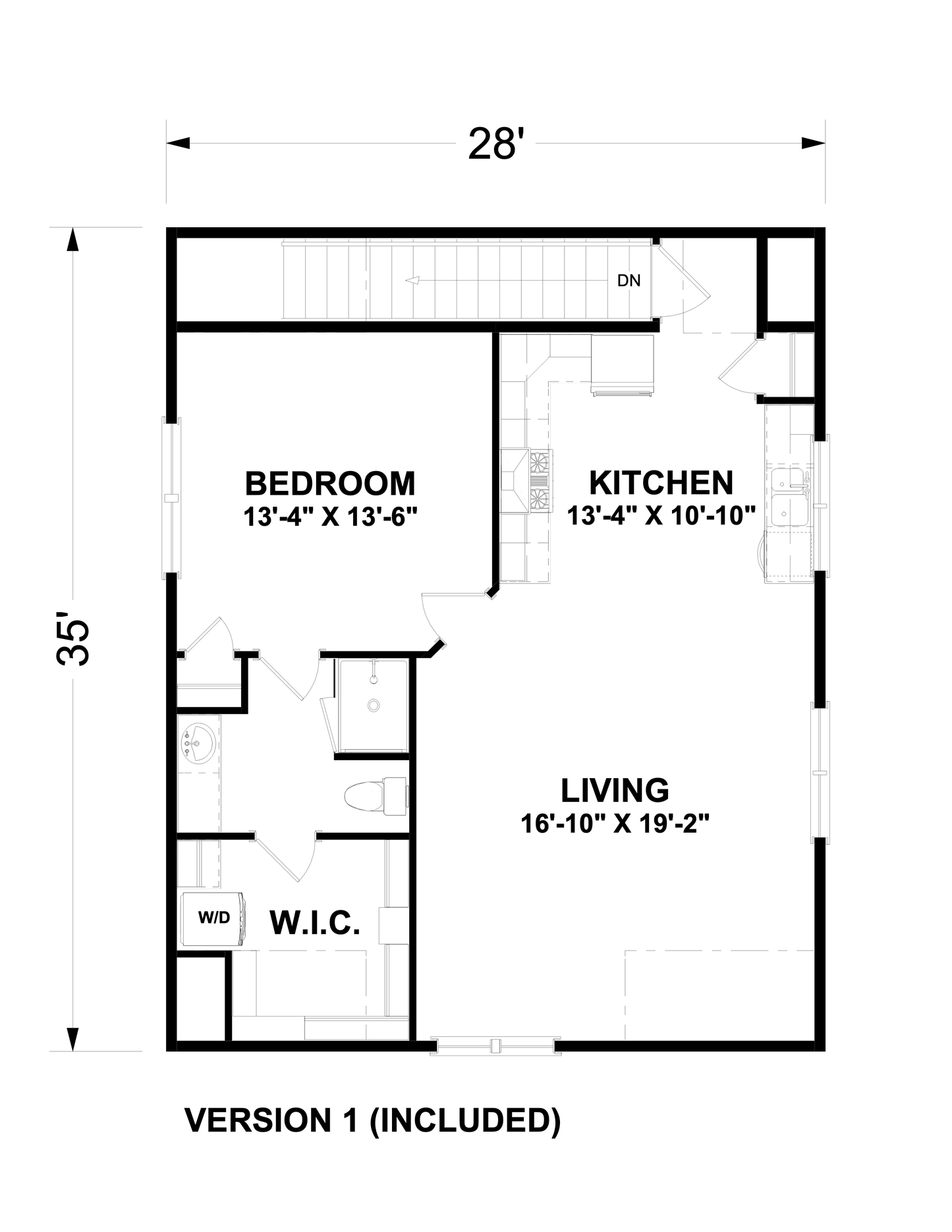 887 Sq. Ft. - Winthrop 35 Enclosed Garage/ADU Plan