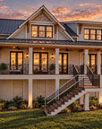 Islabella video tour: the elevated coastal house at golden hour from the front and the water side, the living and dining room, the kitchen and the first floor plan