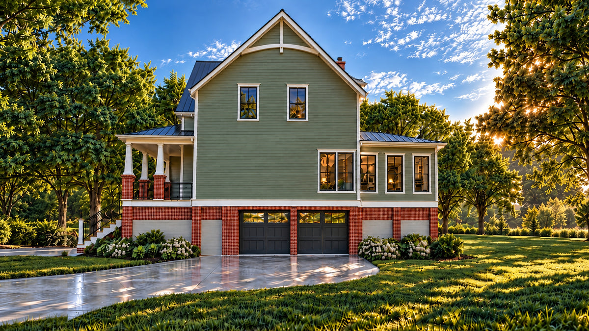 The Lowell Side Exterior with Three-Car Drive-Under Garage | 3,125 Sq Ft Elevated Low Country House Plan