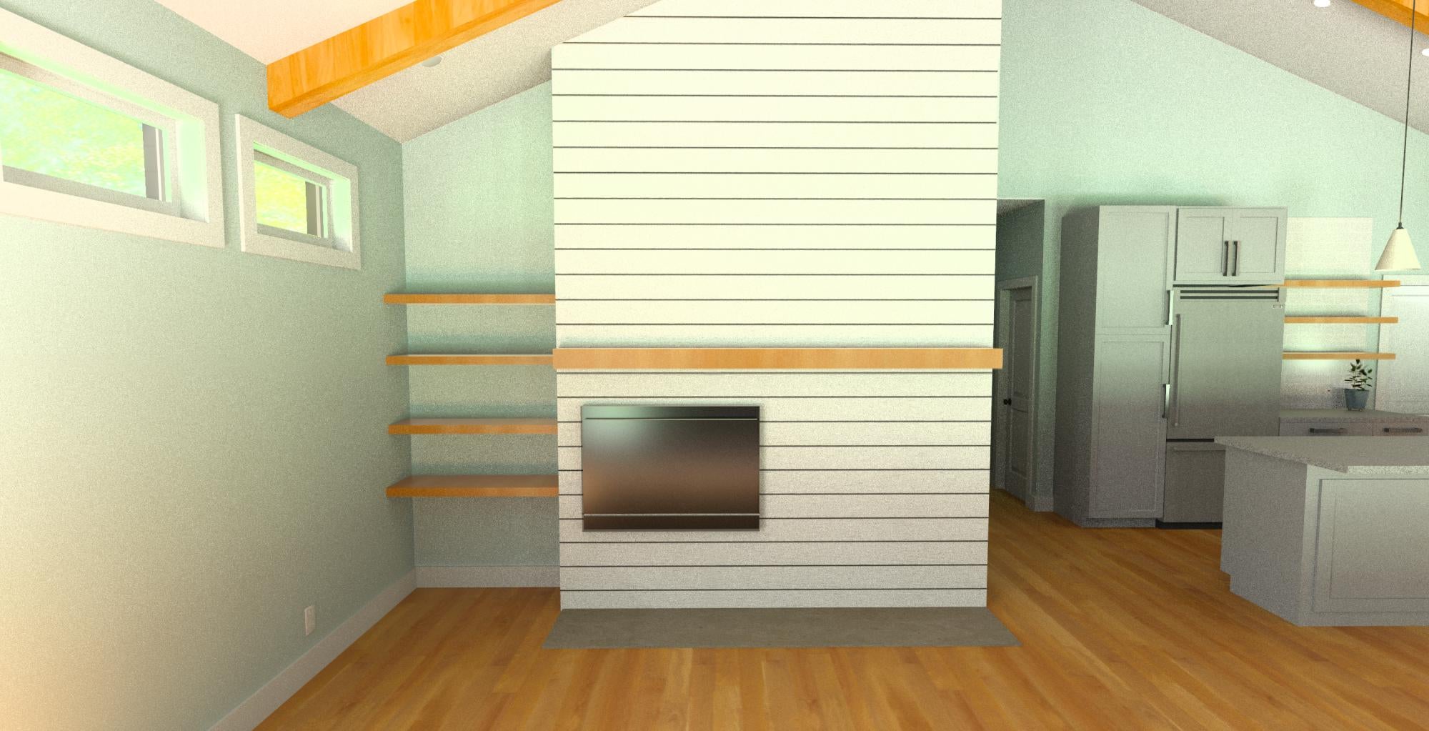 The Wave II - Coastal Cottage Living Room with Fireplace - Interior View - Intertwine House Plans